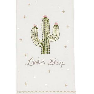Cotton Tea Towel Looking Sharp Embroidered Saguaro Cactus